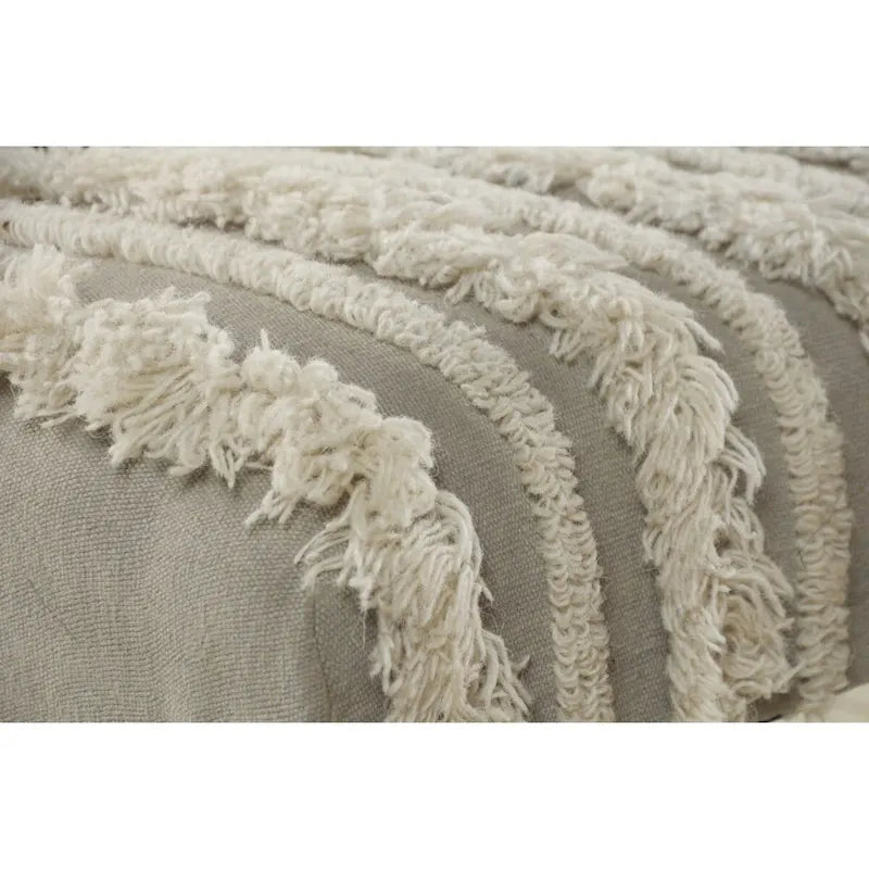 Panca da camera da letto imbottita in cotone crema, struttura in legno, motivo a righe, borchie decorative - 16 P x 47 L x 18 H