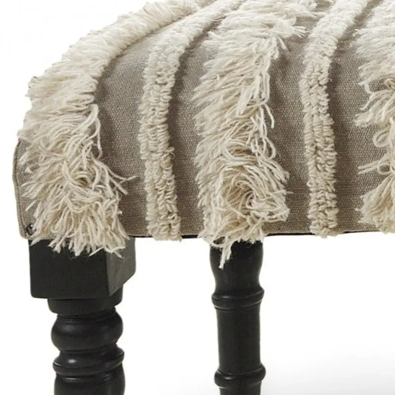 Panca da camera da letto imbottita in cotone crema, struttura in legno, motivo a righe, borchie decorative - 16 P x 47 L x 18 H