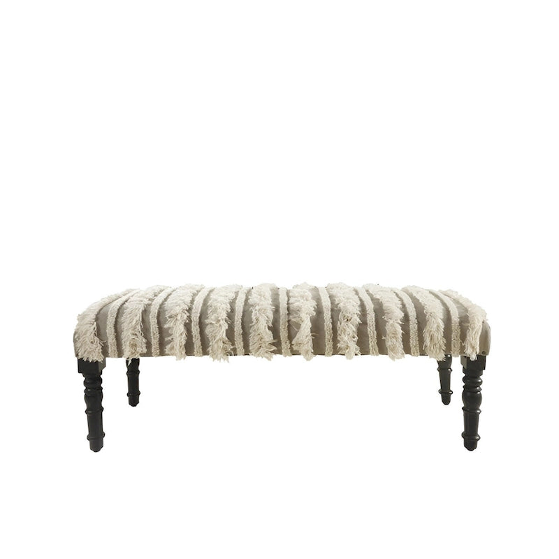 Panca da camera da letto imbottita in cotone crema, struttura in legno, motivo a righe, borchie decorative - 16 P x 47 L x 18 H