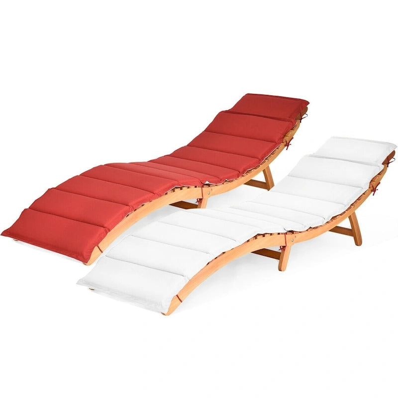  2PCS Outdoor Folding Chaise Eucalyptus Lounge Chair w/ - See Details