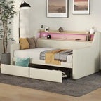 Divano letto imbottito singolo con contenitore e luci LED