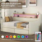 Divano letto imbottito singolo con contenitore e luci LED