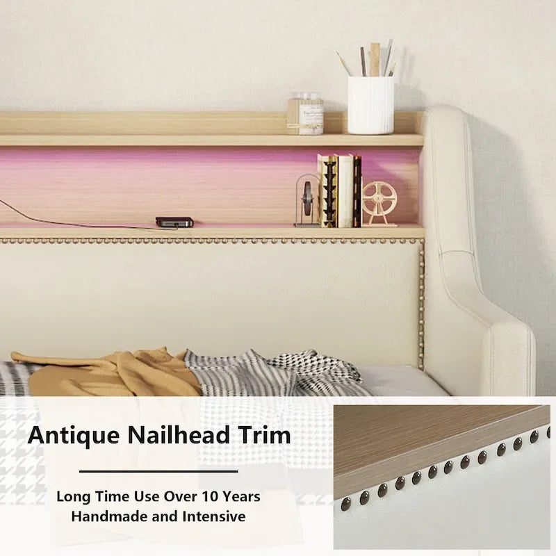 Divano letto imbottito singolo con contenitore e luci LED