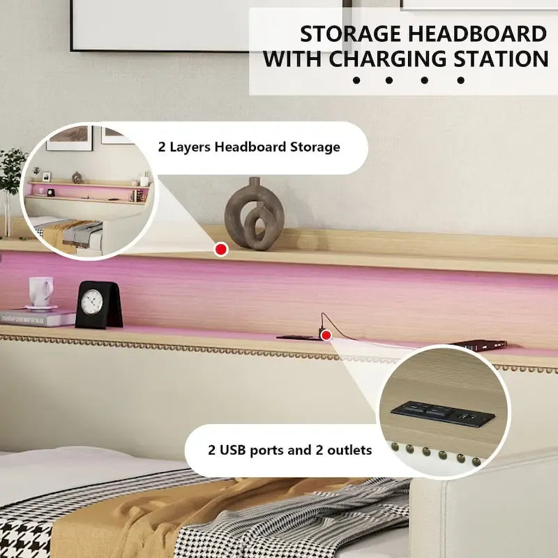 Divano letto imbottito singolo con contenitore e luci LED
