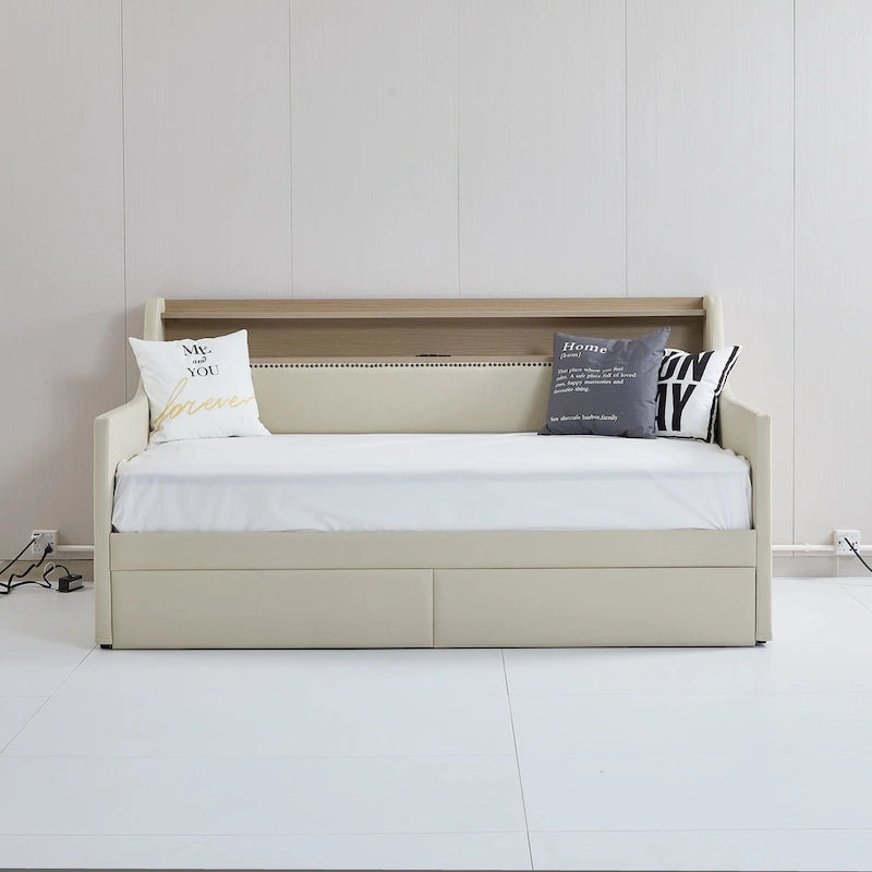 Divano letto imbottito singolo con contenitore e luci LED