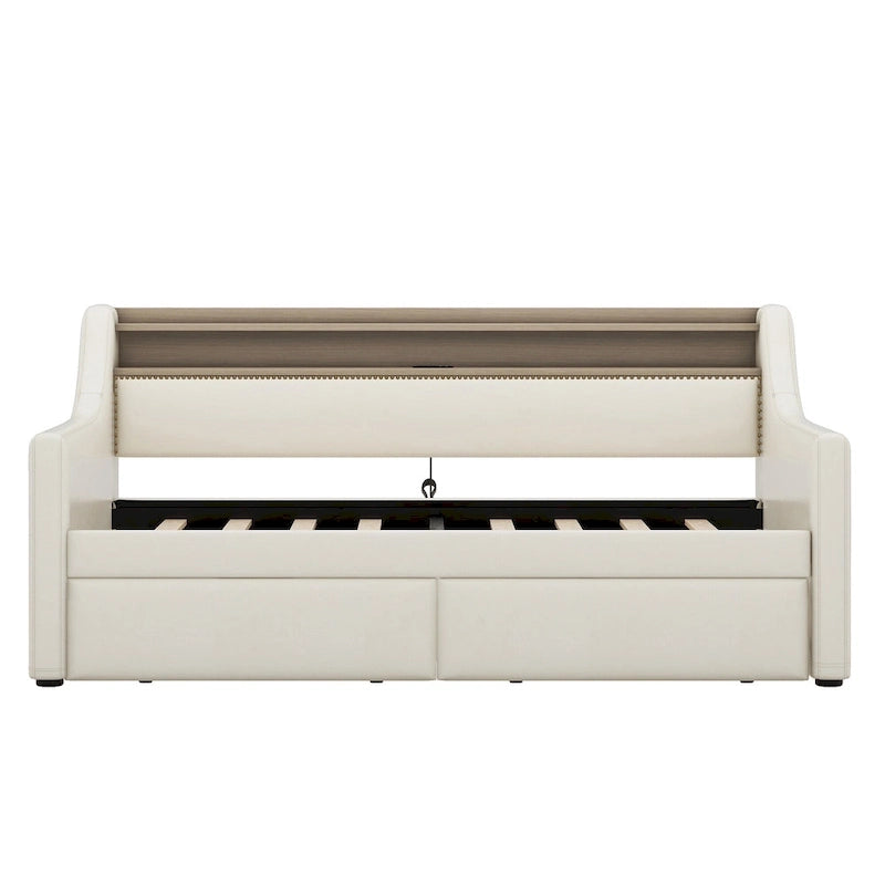 Divano letto imbottito singolo con contenitore e luci LED