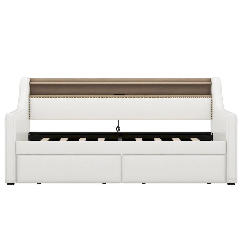 Divano letto imbottito singolo con contenitore e luci LED