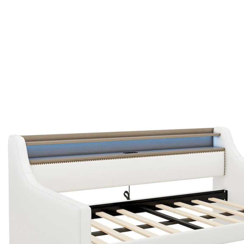 Divano letto imbottito singolo con contenitore e luci LED