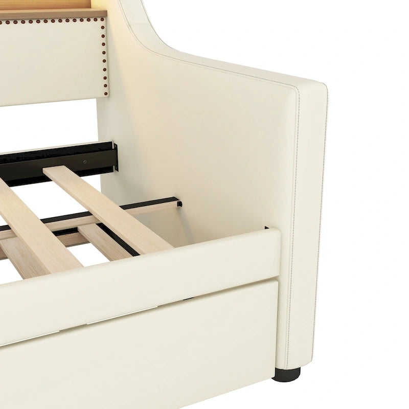 Letto a una piazza imbottito con letto estraibile e LED