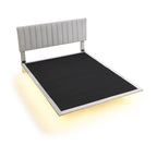 Letto matrimoniale imbottito in velluto grigio con luce a sensore, design a piattaforma flottante e testiera