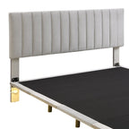 Letto matrimoniale imbottito in velluto grigio con luce a sensore, design a piattaforma flottante e testiera