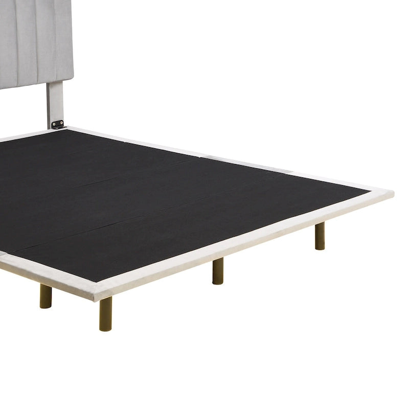 Letto matrimoniale imbottito in velluto grigio con luce a sensore, design a piattaforma flottante e testiera
