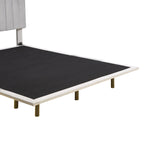 Letto matrimoniale imbottito in velluto grigio con luce a sensore, design a piattaforma flottante e testiera