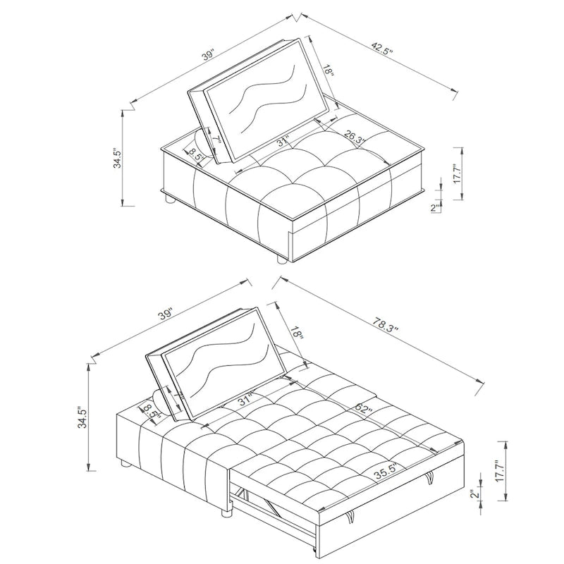 Divano letto singolo multifunzione in ecopelle 39, estraibile con schienale regolabile e cuscino per soggiorno