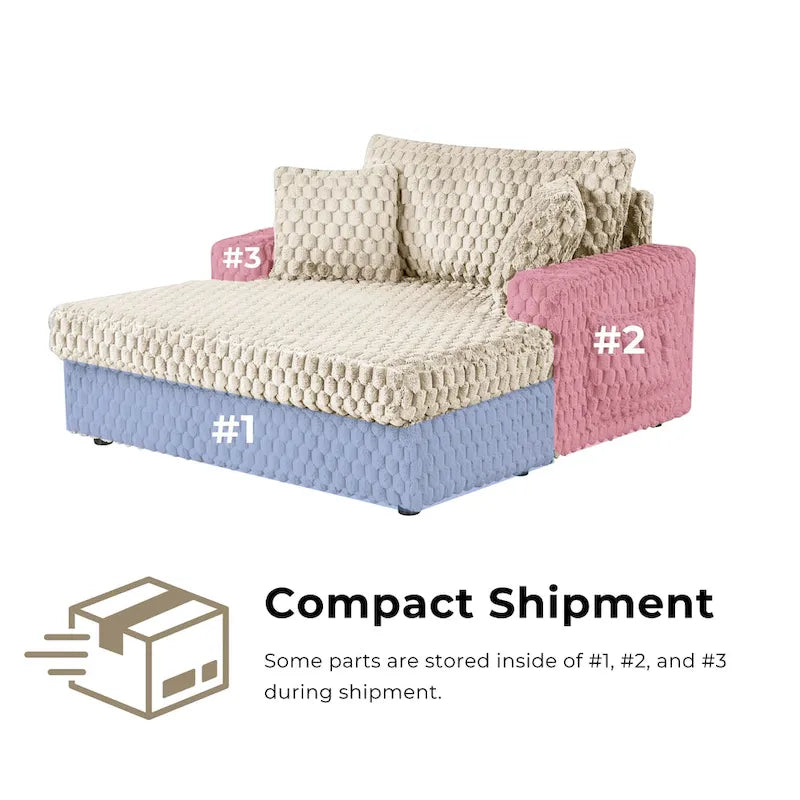 Chaise moderna imbottita con due braccioli e seduta oversize