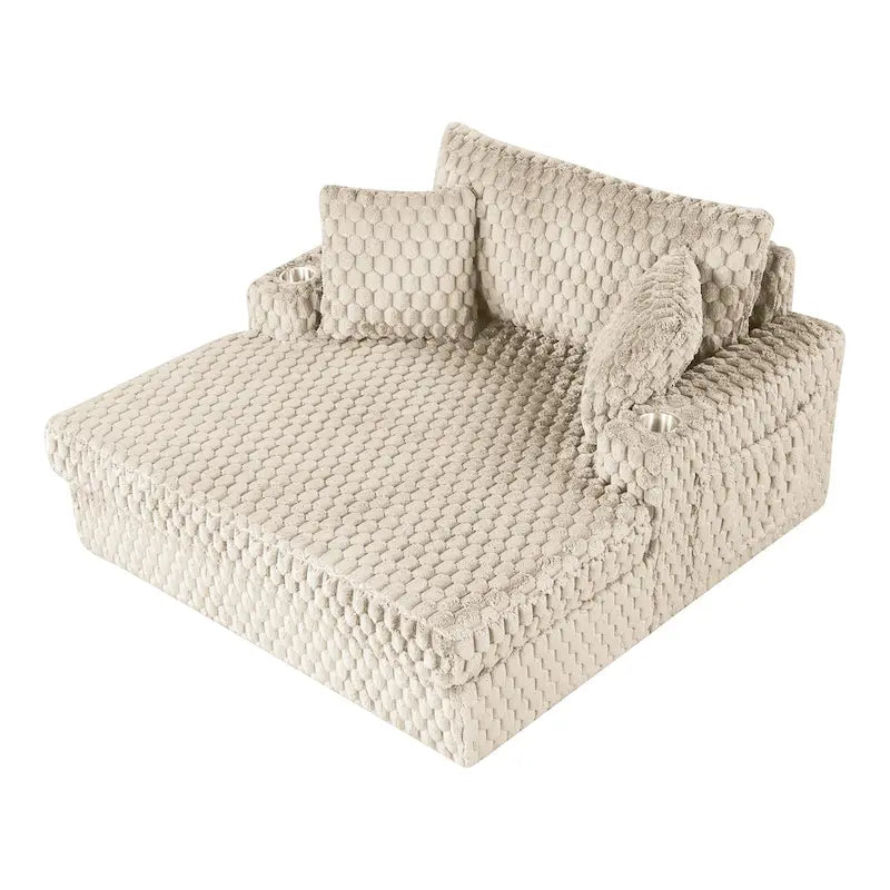 Chaise moderna imbottita con due braccioli e seduta oversize