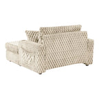 Chaise moderna imbottita con due braccioli e seduta oversize