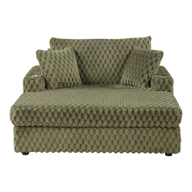 Chaise moderna imbottita con due braccioli e seduta oversize