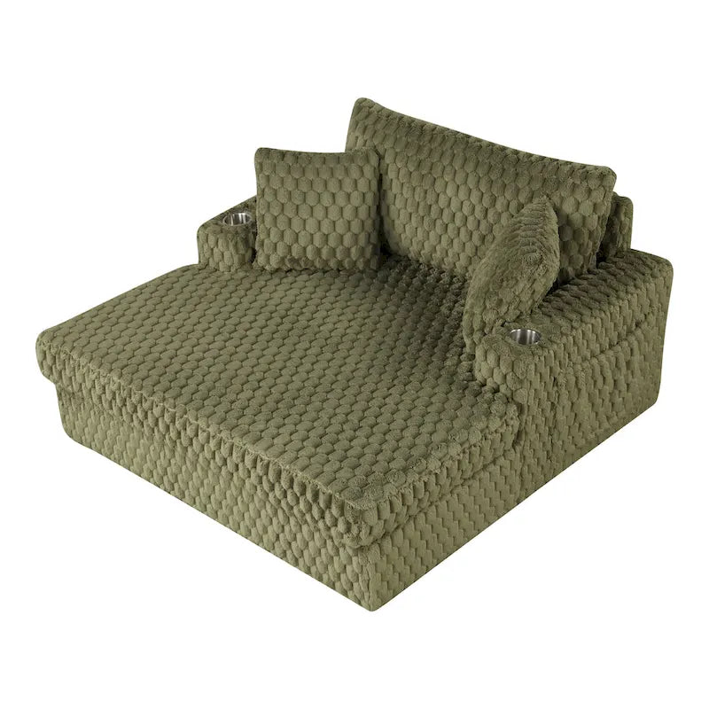 Chaise moderna imbottita con due braccioli e seduta oversize