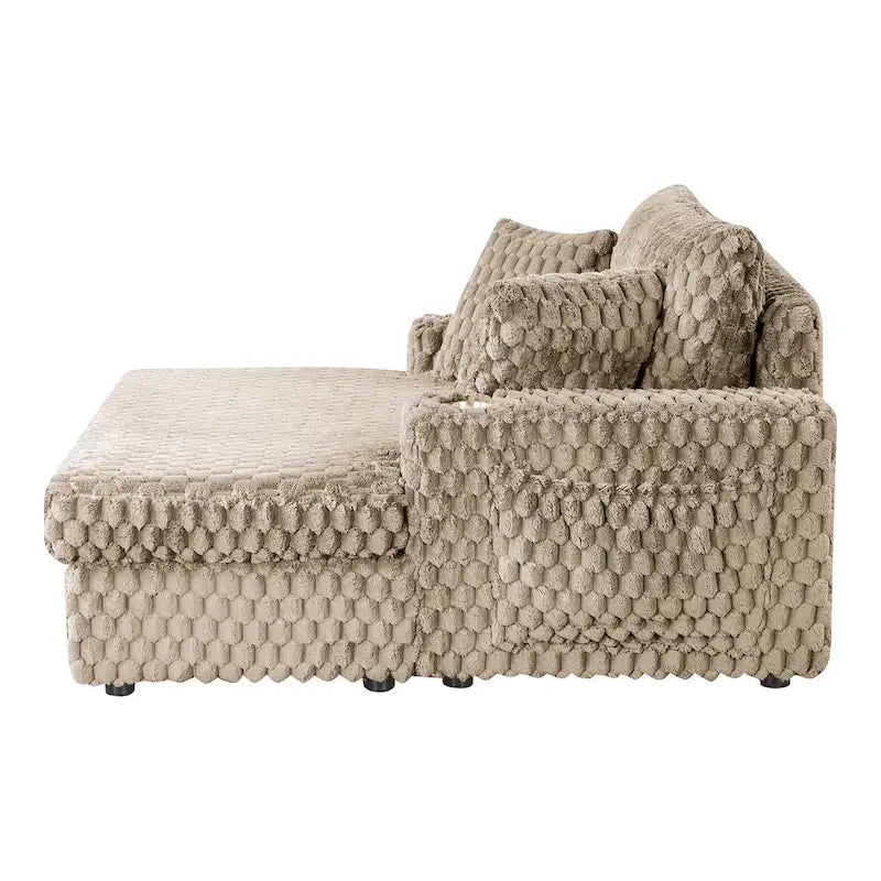 Chaise moderna imbottita con due braccioli e seduta oversize
