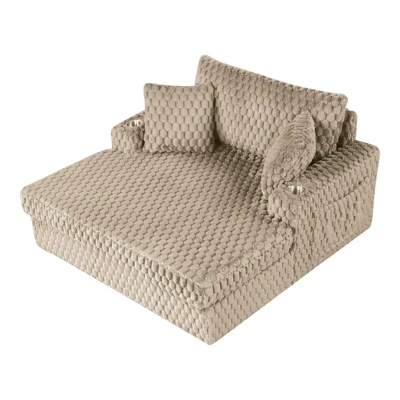 Chaise moderna imbottita con due braccioli e seduta oversize