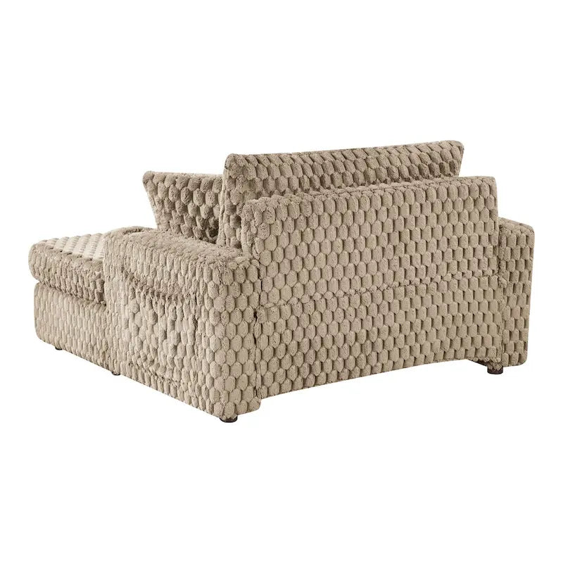 Chaise moderna imbottita con due braccioli e seduta oversize