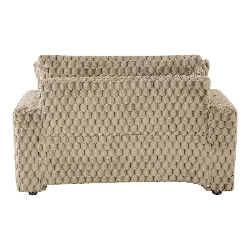 Chaise moderna imbottita con due braccioli e seduta oversize