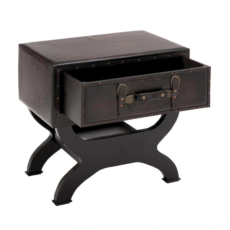 Tavolino d'appoggio in similpelle stile vintage con cassetto singolo e gambe curve - Marrone -  - 16L x 22P x 22A