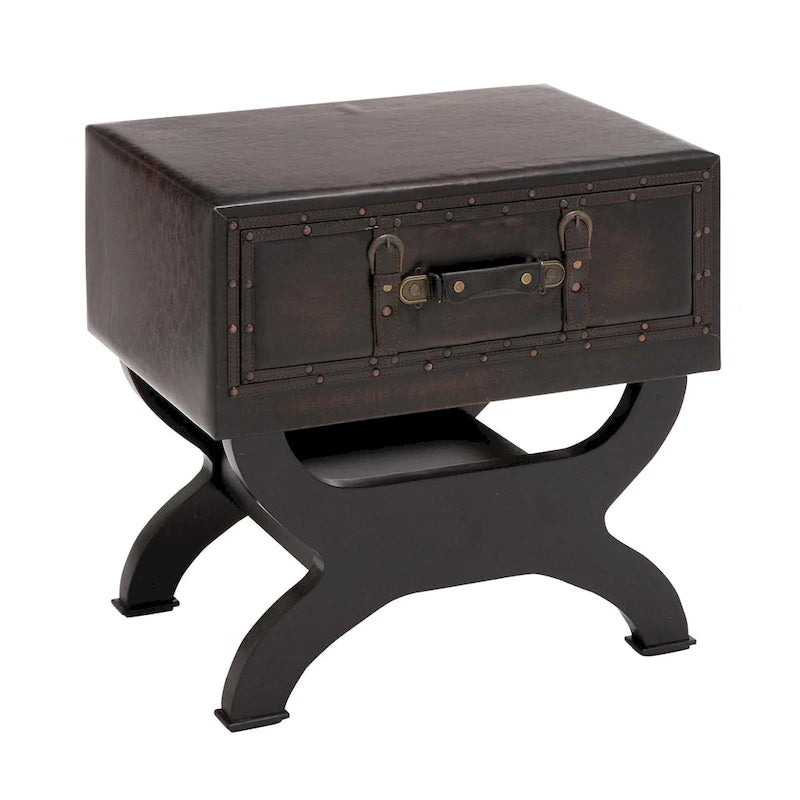 Tavolino d'appoggio in similpelle stile vintage con cassetto singolo e gambe curve - Marrone -  - 16L x 22P x 22A