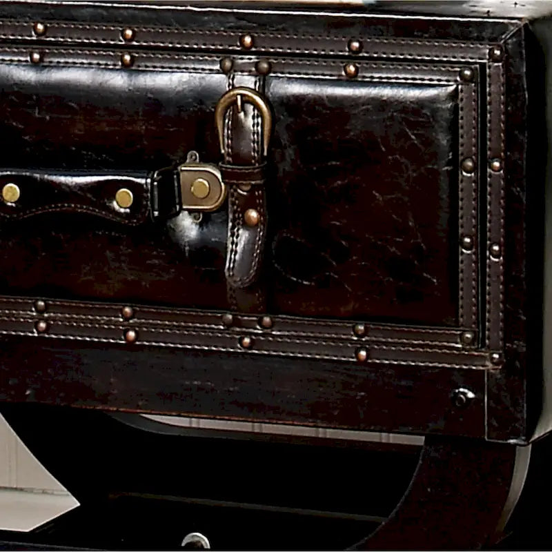 Tavolino d'appoggio in similpelle stile vintage con cassetto singolo e gambe curve - Marrone -  - 16L x 22P x 22A