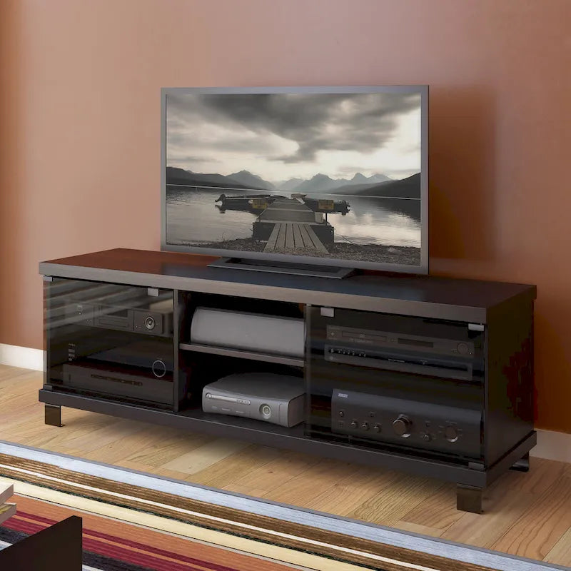 Mobile porta TV Holland con ante in vetro, per TV fino a 75 pollici