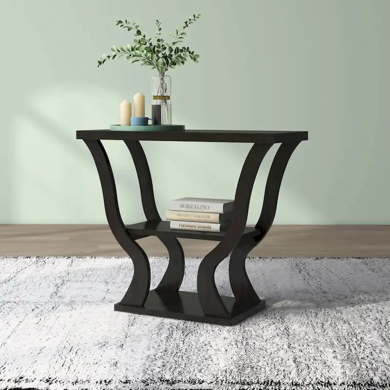 Tavolo console in stile Transizionale color Espresso da 99 cm con ripiano a giorno
