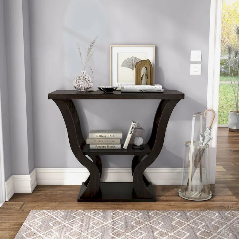 DH BASIC Transitional Espresso 39-inch Console Table with Open-Shelf by 