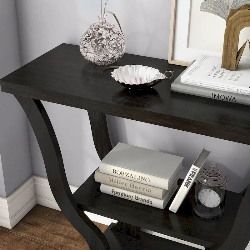 Tavolo console in stile Transizionale color Espresso da 99 cm con ripiano a giorno