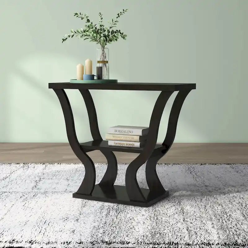 Tavolo console in stile Transizionale color Espresso da 99 cm con ripiano a giorno