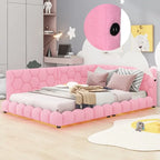 Letto imbottito in Teddy Full Size con piattaforma, porte USB e striscia LED