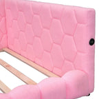 Letto imbottito in Teddy Full Size con piattaforma, porte USB e striscia LED