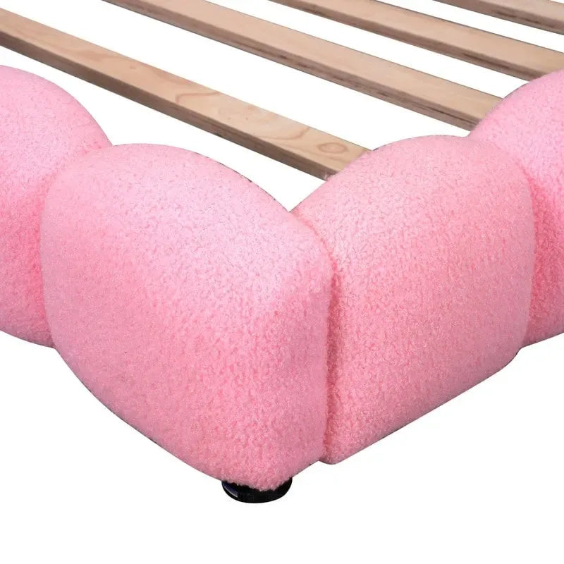 Letto imbottito in Teddy Full Size con piattaforma, porte USB e striscia LED