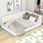 Letto imbottito in Teddy Full Size con piattaforma, porte USB e striscia LED