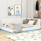 Letto imbottito in Teddy Full Size con piattaforma, porte USB e striscia LED