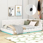 Letto imbottito in Teddy Full Size con piattaforma, porte USB e striscia LED