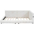 Letto imbottito in Teddy Full Size con piattaforma, porte USB e striscia LED