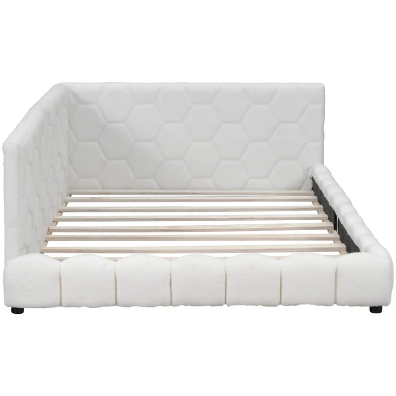 Letto imbottito in Teddy Full Size con piattaforma, porte USB e striscia LED
