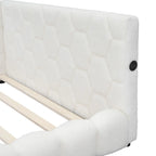 Letto imbottito in Teddy Full Size con piattaforma, porte USB e striscia LED