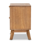  Baden Mid-Century Modern Walnut Brown Finished Wood 2-Drawer End Table with Rattan