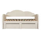 Lettino imbottito una piazza con schienale a nuvola, letto estraibile e 2 cassetti e porte USB, beige