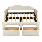Lettino imbottito una piazza con schienale a nuvola, letto estraibile e 2 cassetti e porte USB, beige