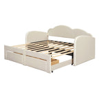 Lettino imbottito una piazza con schienale a nuvola, letto estraibile e 2 cassetti e porte USB, beige