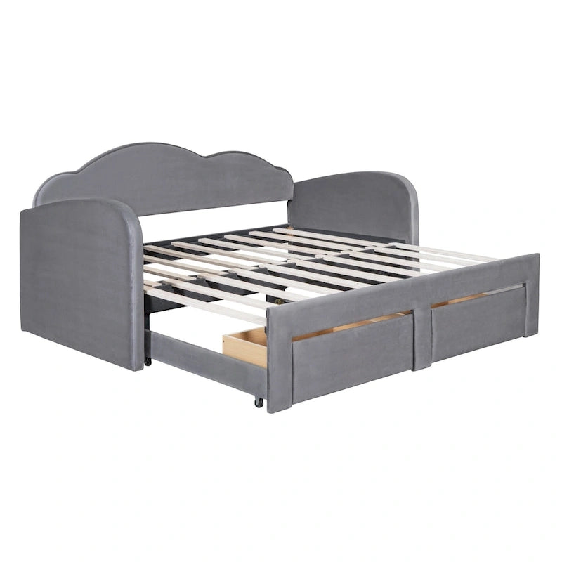 Lettino imbottito una piazza con schienale a nuvola, letto estraibile e 2 cassetti e porte USB, beige