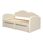 Lettino imbottito una piazza con schienale a nuvola, letto estraibile e 2 cassetti e porte USB, beige